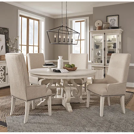 5-Piece Farmhouse Dining Table Set with Upholstered Arm Chairs